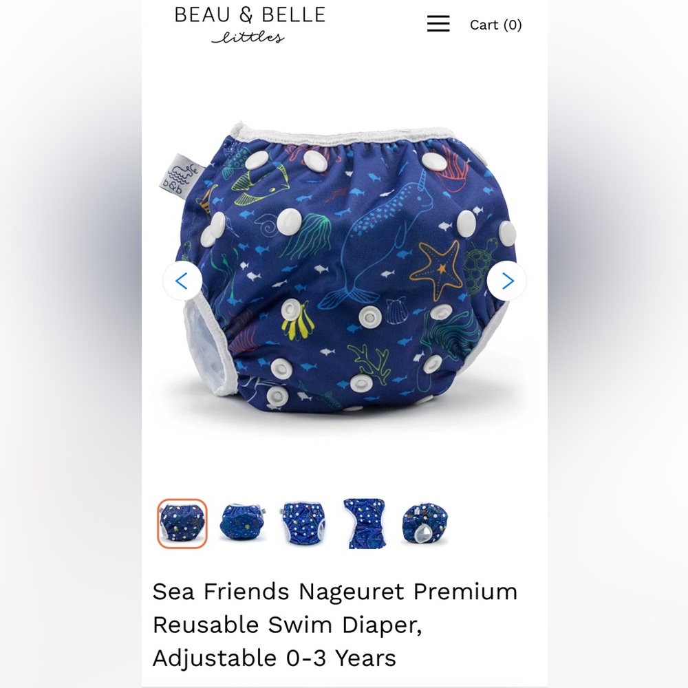 Beau & Belle Baby Toddler Reusable Swim Diaper 0-36m 8-36lb Sea friends